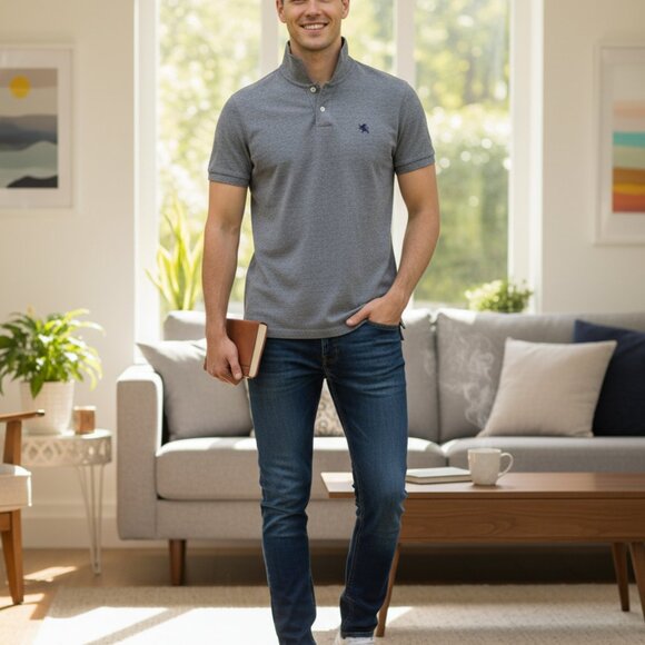 Express Mens Gray Short Sleeve Polo Shirt Size L 100% Cotton - Picture 7 of 7